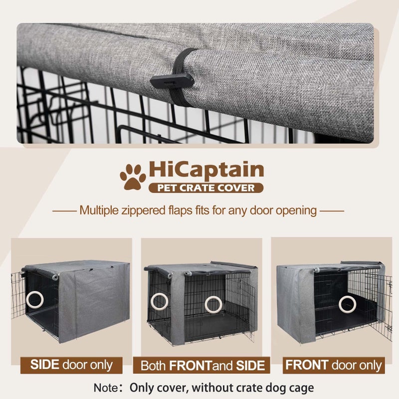 HiCaptain Breathable Dog Crate Cover 42 Inch, Durable Heavy Duty Kennel Cover, Dual Zippered Panels, Windproof Waterproof UV-Resistant(Grey) - Image 4
